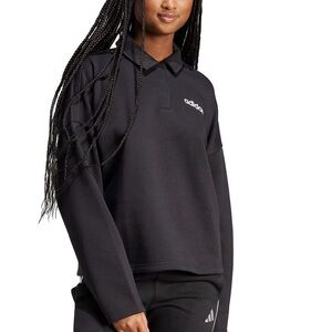 adidas Black Long-Sleeve Polo Sweatshirt with White Logo
